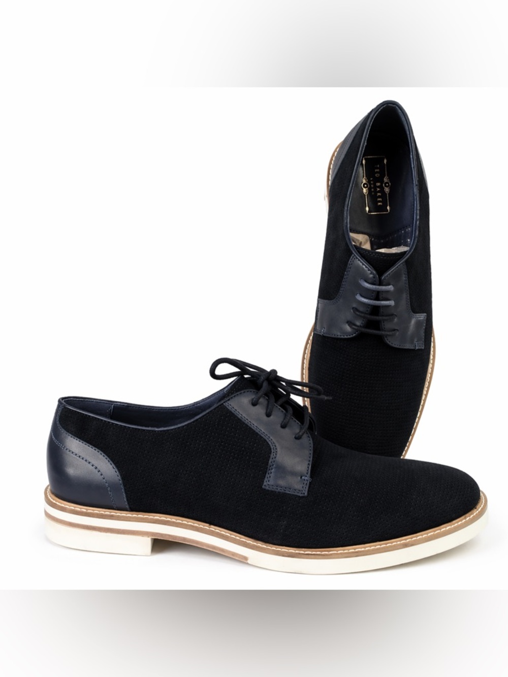 TED BAKER Men's Navy Suede Leather SIABLO Perforated Lace-up Oxford Derby Shoes